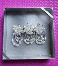 Vintage Faux Pearl Floral Hair Barrette White Beaded Silver Tone French Clip