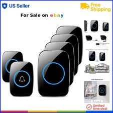 Wireless Waterproof Doorbell Kit 1000ft Range 60 Chimes LED Flash Home Office