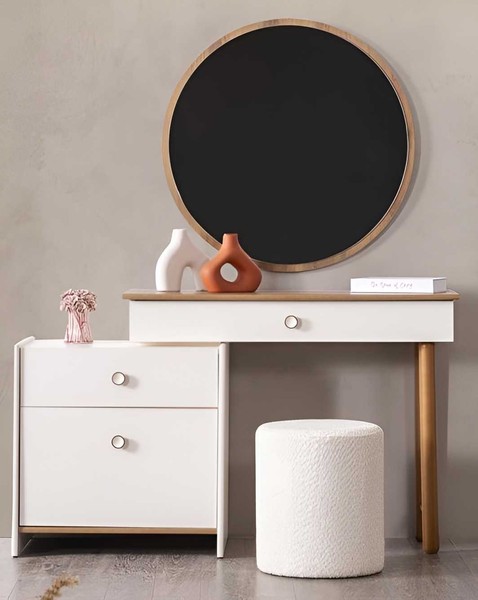 Schminktisch Spiegel Hocker Stil Modern Farbe Beige Neu Minimalistisch-image