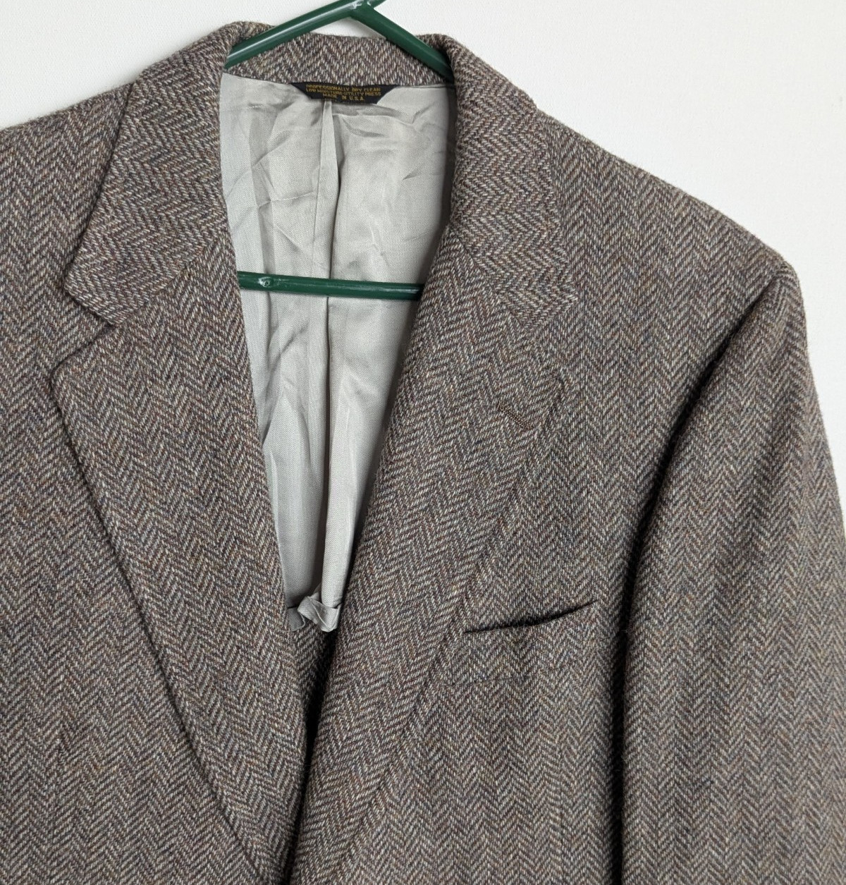 LANDS' END Vtg 90s USA Brown Herringbone Tweed BLAZER SUIT COAT JACKET Men's