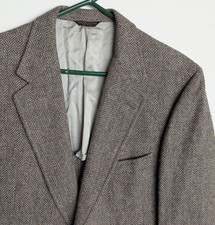 LANDS' END Vtg 90s USA Brown Herringbone Tweed BLAZER SUIT COAT JACKET Men's