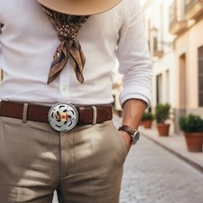 Men Women Silver Metal Belt Buckle Round Shape Spinning Spain Flag