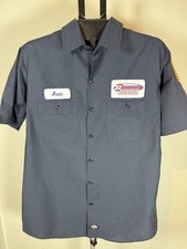Dickies Work Shirt Mens Medium Navy Short Sleeve LS51DN Mechanic Uniform Flex