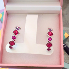 Forever Worldwide ER13221  Earrings Rhodium Plated Pink Crystal