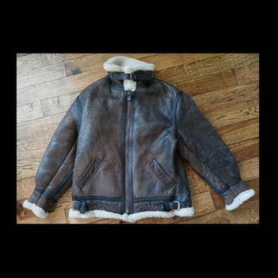 Avirex Young Boys B-3 Sheepskin Shearling Brown Bomber Jacket Size 42 Vintage