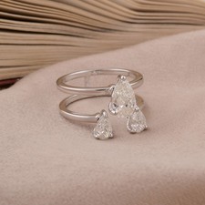 Certified Pear Shape Diamond Double Band Ring 14k White Gold Engagement Ring