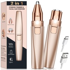 Eyebrow Trimmer Facial Hair Removal for Women: 2 in 1 Rechargeable Face Shave...