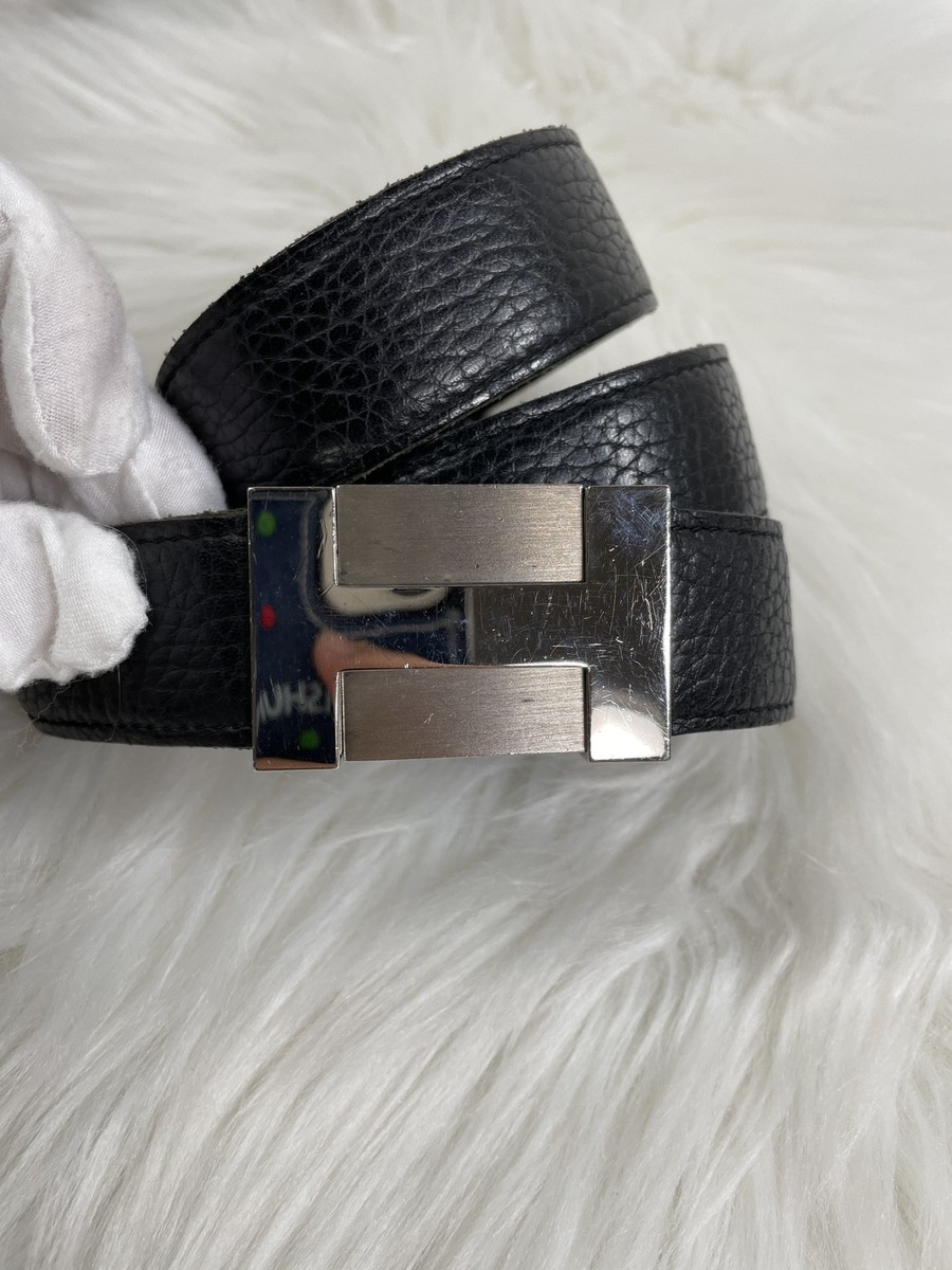 Hermes Silver Color H Logo Buckle Belt Black Leather 85  display picture 2