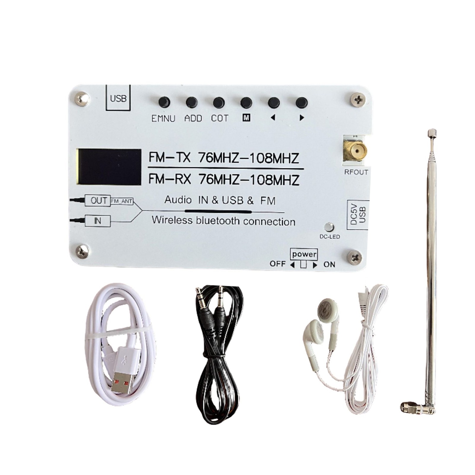 High-Sensitivity FM Transmitter with 200m Range AUX USB MP3 Stereo Sound