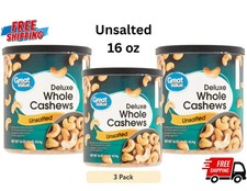 Great Value Deluxe Whole Cashews, Unsalted, 16 oz NEW