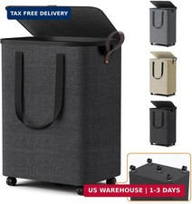 Laundry Basket with 5 Wheels, Tall Dirty Laun...