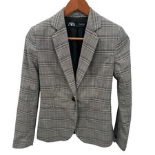 Zara Plaid Academia Notched Collar Blazer // 2