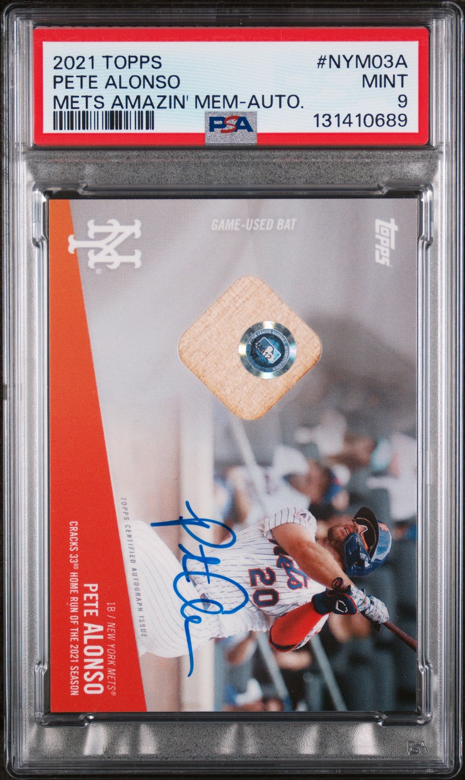 2021 TOPPS METS AMAZIN' MEMORABILIA AUTO #NYM03A PETE ALONSO PSA 9
