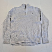 CREW CLOTHING Jumper Medium Grey Men's 1/4 Zip Embroidered Logo Knit 100 Cotton