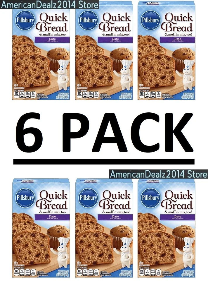 6 PACK - Pillsbury Date Quick Bread & Muffin Mix Fruit Cake Base 16.6 oz EACH