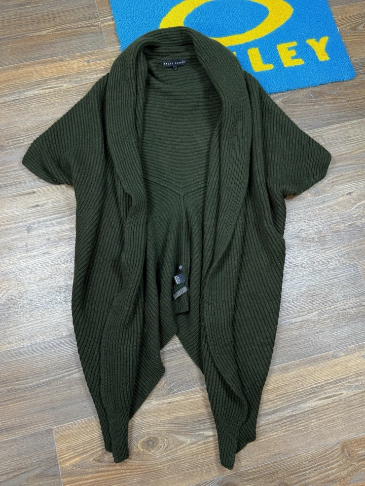 Poncho Suéter Mujer Ralph Lauren Etiqueta Negra Cachemira Mohair Verde Talla L Foto 2 de 4