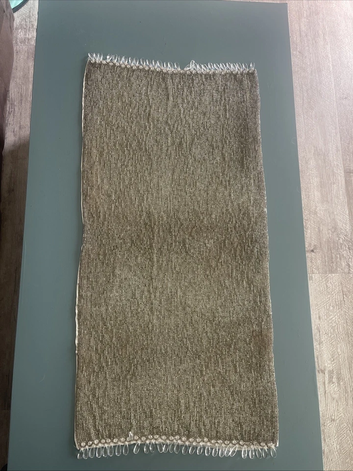 Corredor de mesa con cuentas color champán acrílico transparente flecos 30x14” vintage Foto 2 de 4