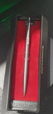 VINTAGE PAPER MATE DOUBLE HEART CHROME TWO-TONE BALLPOINT PEN - MADE IN USA