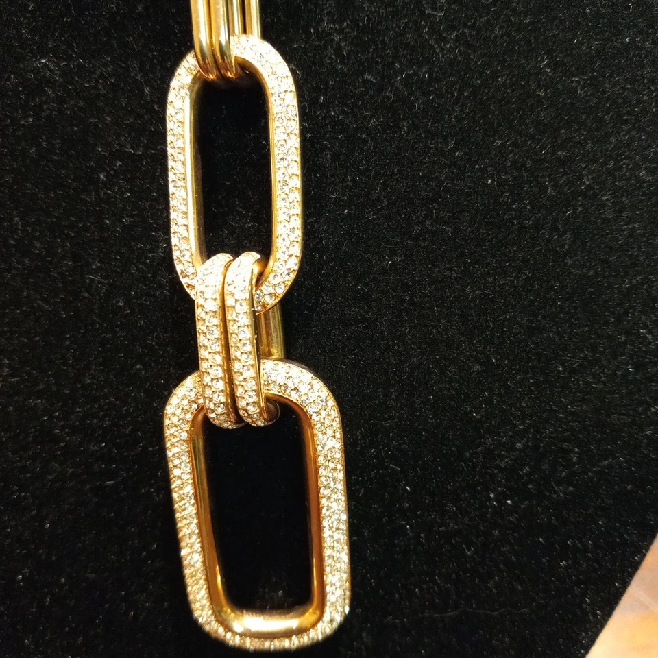 MICHAEL KORS ICONIC LINKS LONG GOLD-TONE CRYSTAL PAVE NECKLACE  - Image 3 of 4