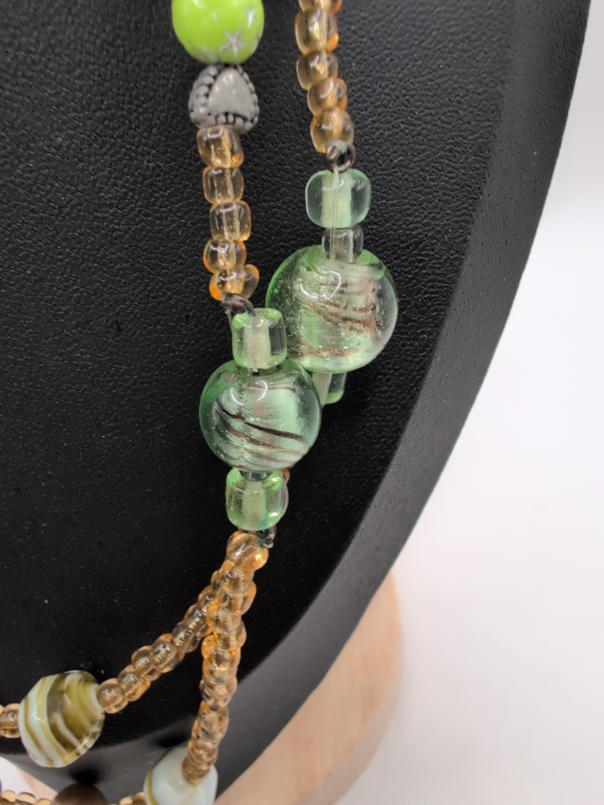 Handmade Artisan Czech Glass Glow Beaded Necklace 36"