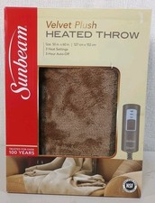 Sunbeam Velvet Plush Heated Throw Cocoa 50" x 60" 3 Heat Settings New In Box