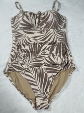 Kona Sol One Piece Swimsuit Large Textured Tropical Palm Print Padded Cups
