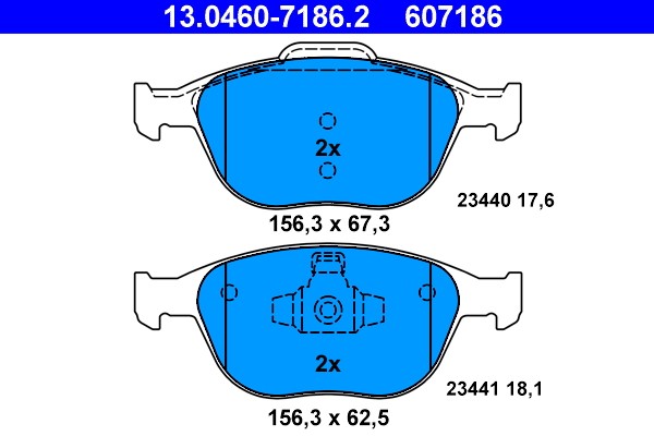 1X ATE 13.0460-7186.2 Bremsbelagsatz Scheibenbremse FüR Ford-image