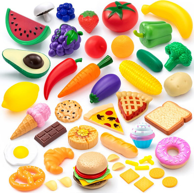 50 Piece Set of Kitchen Toys, Dinnerware, Dummy Fruits, Vegetables, Plastic Acce
