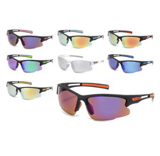 X Loop Sunglasses Wrap Around Half Plastic Frame Mirror Lenses Sport Driving Men