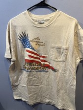 Vintage Harley Davidson Shirt Mens XL Beige Eagle Flag American Legend 80s