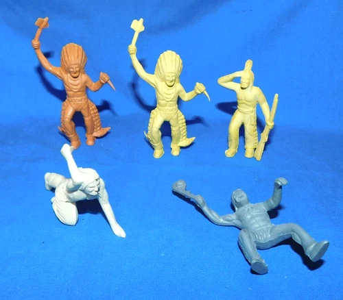 Marx 1950's vinyl soft plastic set of 5 Fort Apache 70MM INDIANS