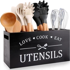 Black Farmhouse Utensil Holder for Kitchen Counter Extra Large Cooking Utensil H