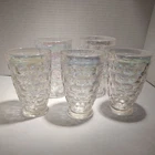 5 Vtg FEDERAL GLASS Yorktown IRIDESCENT Thumbprint Footed Tumblers
