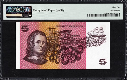 Australia 5 Dollars P44e R209 1985 Johnston Fraser PMG65 Gem UNC EPQ Banknote - Picture 2 of 2