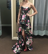 Black and Floral High-Low Dress