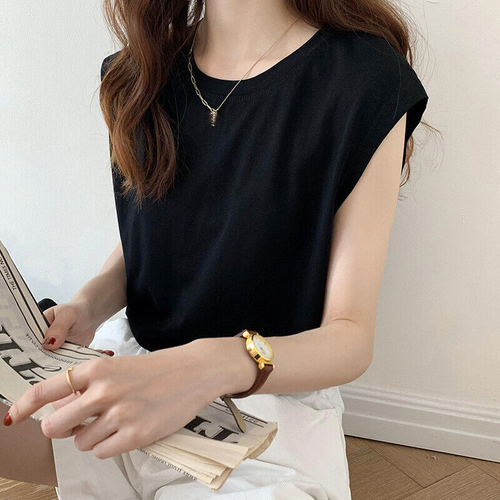 Summer Casual Women's Solid Color Loose Simple Sleeveless T-Shirt Vest Tops - Picture 3 of 18