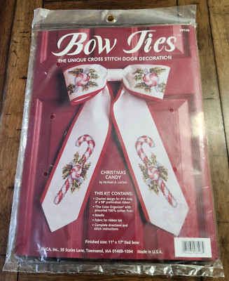 Bow Tie Cross Stitch Kit Christmas Door Decoration Candy Cane Peppermint JCA NEW