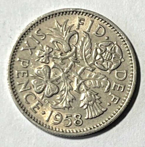 1958 UK Great Britain 6 pence Lucky Coin Tudor Rose Shamrock Thistle Leek Floral