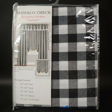 ONE BUFFALO CHECK 42" x 84" Black  White Single Window Curtain Panel