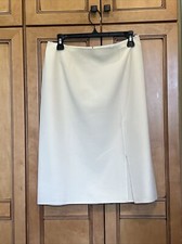 Celine Saks Jandel Skirt Womens 42 Cream Wool Stretch Pencil A-line