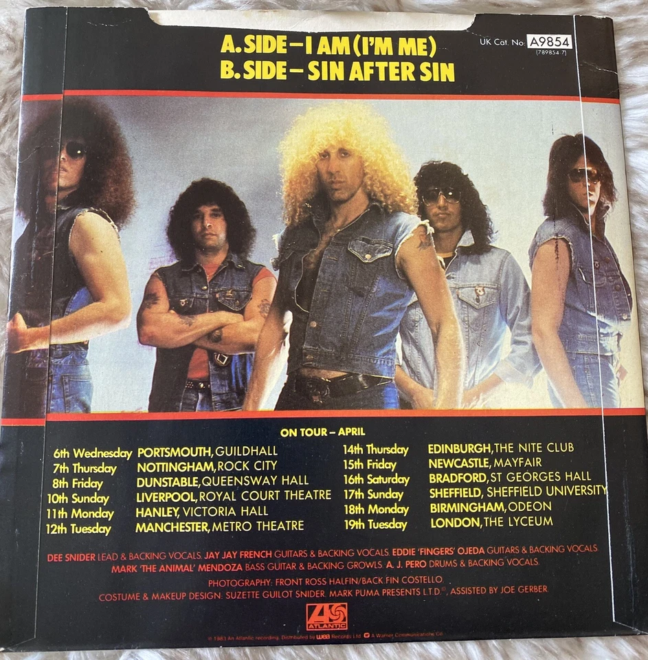 Twisted Sister UK 45 vinyl record I Am I’m Me / Sin After Sin LIVE MINT 1983 - Image 2 of 4