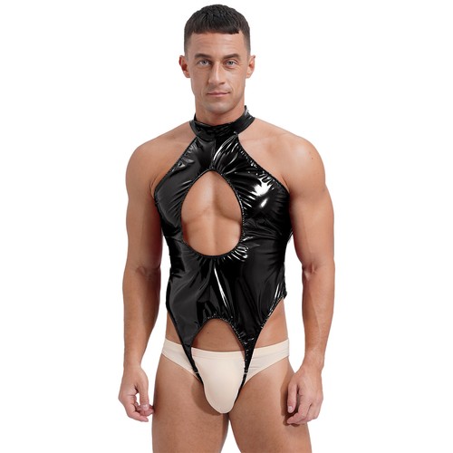 Mens Bodysuit Open Crotch Leotard Tempting Catsuit Shiny Jumpsuit Crotchless - Picture 29 of 48