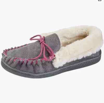 Jo Joe Orkney Women's Moccasin Slippers (UK-7) Charcoal/purple Brand New  UK