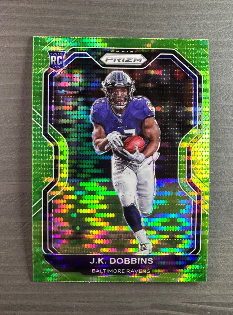 2020 Panini Prizm JK Dobbins Green Pulsar Prizm RC Baltimore Ravens Rookie #379