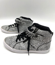 G By Guess ORVAN Black And White Crackle Sneakers w/ Zip and Chain Women's 7.5