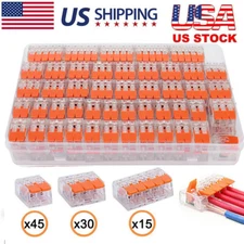 90Pc For Wago 221 Electrical Connectors Wire Block Clamp Terminal Cable Reusable