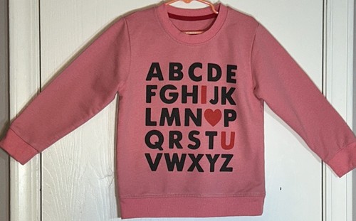 Unbranded Little Girl Sz 5 Sweatshirt Long Sleeve Crew Neck Pink Alphabet/Love - Picture 2 of 10