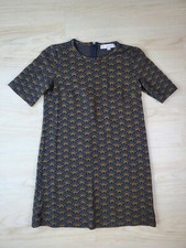 Loft Ann Taylor Olive Green Fan Print Short Sleeve Knit Shift Dress Small