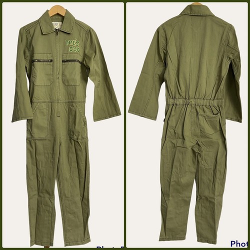 Sandrine Rose FREE PEOPLE Tre’s Cool Army Green Khaki Deep Front Zip Jumpsuit M - 第 1/6 張圖片