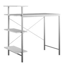 Mainstays Side Storage Desk - White - 3 Shelves (Metal & Woodgrain)